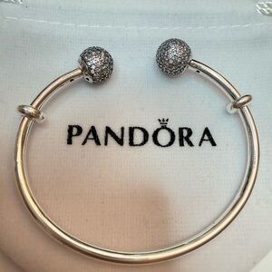 PANDORA Open Bangle CZ Silver Bracelet S925 ALE 7.2 inch